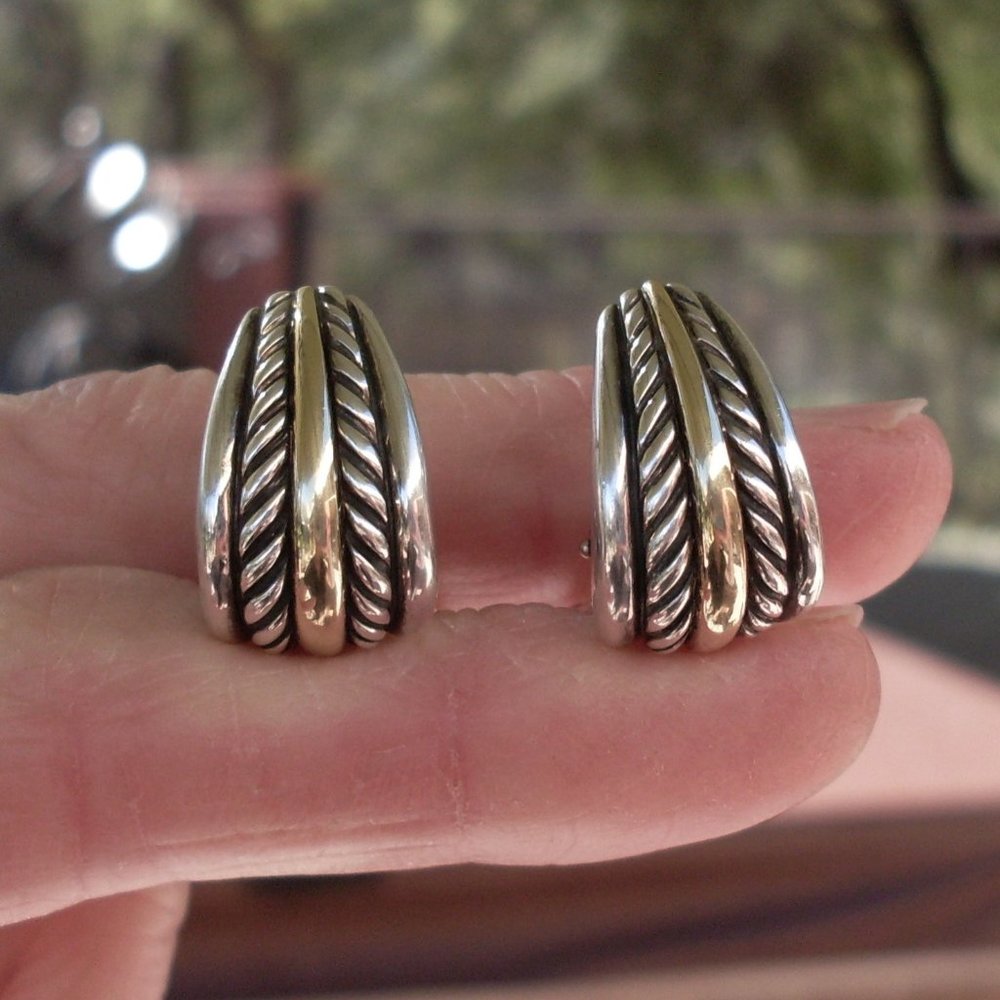 Retired David Yurman Tapered Bamboo Earrings - Omega Backs - 18K/925